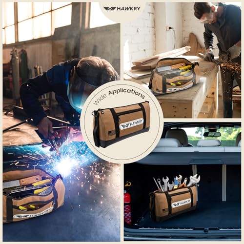 HAWKRY Heavy Duty Canvas Tool Bag – Waterproof Canvas Zipper Pouch, Garden Tool Bag, Construction Bags Heavy Duty, Small Zipper Pouch, Motorcycle Tool, Multipurpose Fishing Bag - color: Beige