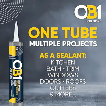 OB1 Universal Caulk Sealant & Adhesive White 10.1oz | Professional Grade Premium All-in-One Advanced Hybrid 3-in1 | Water Resistant Internal & External | Shrink Crack UV & Fade Resistant | 1 Cartridge - color: White, size: 10.1oz