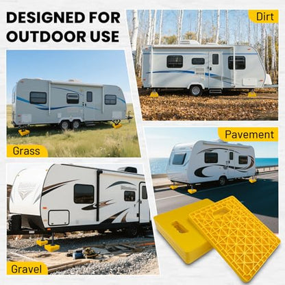 ROBLOCK Large RV Jack Stabilizer Pads,Sinking Resistant Stackable Camper Stabilizer Pads with Easy-Grip Handle and Handy Strap, Easy Storage & Organization, Yellow 4 Pack 14" x 12" - size: Yellow 14"x12"