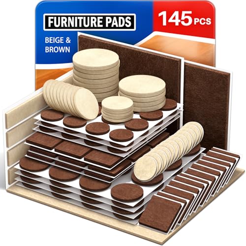 Ansible 145 PCS Felt Furniture Pads, Furniture Pads for Hardwood Floors, Chair Leg Feet Wood Floor Protectors (Brown and Beige) - size: 145 PCS Brown & Beige