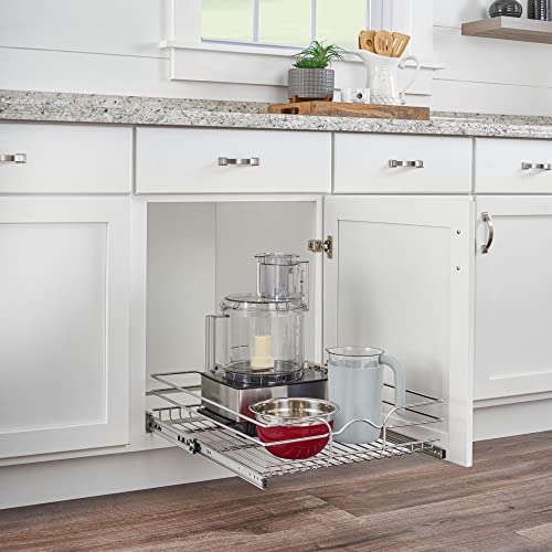 Rev-A-Shelf Kitchen Cabinet Wire Pullout Shelf and Drawer Organizer Pantry Storage with Basket and Mounting Hardware, 15 x 22 In, 5WB1-1522CR-1 - size: 15" W X 22"d, style: Single Tier
