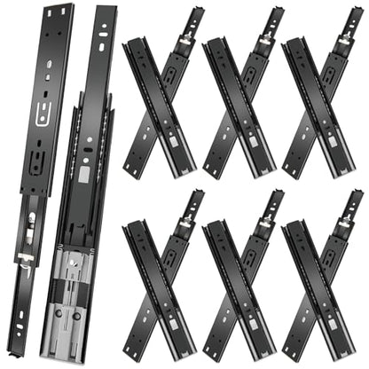 16 inch Drawer Slides 6 Pairs (12pcs) Soft Close 3 fold Full Extension Side Mount Cabinet Drawer Glides 16" Black Cabinet Rails for Dresser, Cabinet, Kitchen 100 LB Capacity - size: 16 Inch
