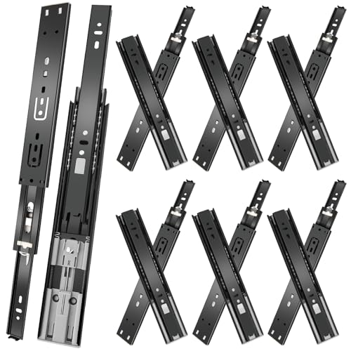 10 inch Drawer Slides 6 Pairs (12pcs) Soft Close 3 fold Full Extension Side Mount Cabinet Drawer Glides 10" Black Cabinet Rails for Dresser, Cabinet, Kitchen 100 LB Capacity - size: 10 Inch