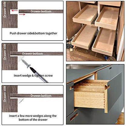 120 Pcs Drawer Wedges with Screws, Drawer Bottom Support Brackets, Fixing Mending Wedges, Plastic Angle Code Bracket Fasteners, Drawer Reinforcement Repair Kit for Furniture Sagging Drawer