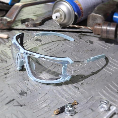 UKNOW Safety Glasses - Anti Fog Wraparound Lenses - Removable Foam Gasket - ANSI Z87.1 Protective Eyewear - Impact Resistant - color: Celeste