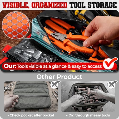 Roll Up Tool Bag, Heavy Duty See-Through Tool Roll Organizer with 2 Detachable Pouches, Portable Mechanic & Motorcycle Tool Bag, Birthday & Father’s Day Gift, Red - color: silvery