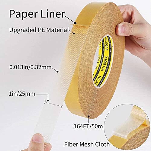 Double Sided Tape Heavy Duty, 1in x 164FT, Extra Large Universal High Tack Mounting Tape, Strong Wall Adhesive Strips Fiberglass Mesh, Sticky Clear Tape, Picture Poster Decor, Easy Use - size: 1" x 164FT