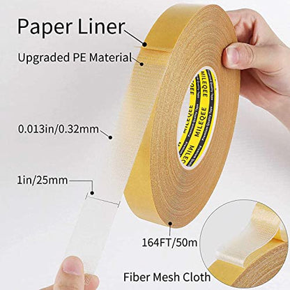 Double Sided Tape Heavy Duty, 1in x 164FT, Extra Large Universal High Tack Mounting Tape, Strong Wall Adhesive Strips Fiberglass Mesh, Sticky Clear Tape, Picture Poster Decor, Easy Use - size: 1" x 164FT