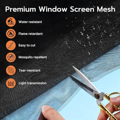 Window Screen Repair Kit, 59"x106" Fiberglass Window Screens for House Windows, Washable Screen Replacement with Rolling Tool Spline Cutter Tape Measure for Windows Patio or Sliding Screen Door - size: 59" x 106"
