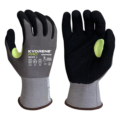 Armor Guys 00-810 Kyorene Pro Graphene Black Nitrile Work Gloves (ANSI Cut Level A1) – Touchscreen Compatible, Ergonomic, Light Gloves for Gardening, Warehousing & Maintenance – Large (12 pairs) - size: Large (Pack of 12)