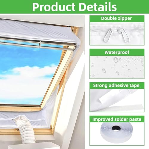 Portable Air Conditioner Window Seal Kit, Waterproof Window Seal with Zip Fits All Mobile Air Conditioners No Drilling Required, Easy to Install