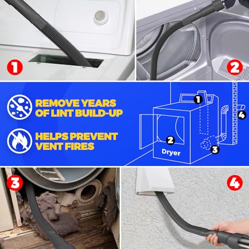 Holikme 2 Pieces Dryer Vent Cleaner Kit, Dryer Lint Vacuum Attachment and Flexible Dryer Lint Brush, Dryer Vent Vacuum Hose Attachment,Black - color: Black