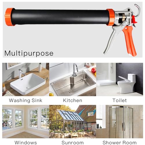 Sausage Caulking Gun,20 oz Sausage Foil Pack/10 oz Cartridge Adhesive Dual-Purpose,18:1 Thrust,15” Aluminum Sealant Hand Caulk Gun Kit With 6 Cone Nozzles (2 Pack) - size: 2 Pack