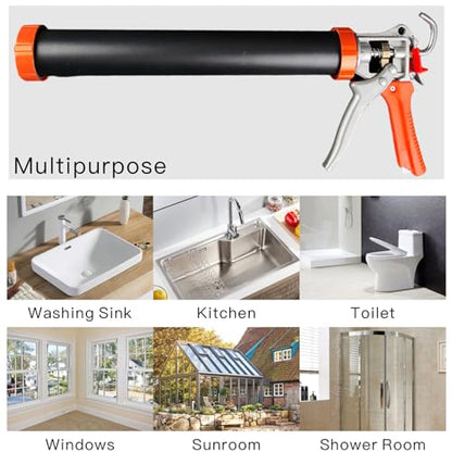Sausage Caulking Gun,20 oz Sausage Foil Pack/10 oz Cartridge Adhesive Dual-Purpose,18:1 Thrust,15” Aluminum Sealant Hand Caulk Gun Kit With 6 Cone Nozzles (2 Pack) - size: 2 Pack