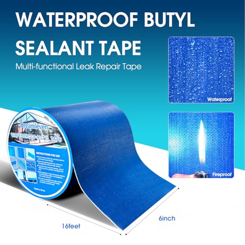 Blue Waterproof Butyl Tape for Solar Pool Cover Repair, Blue Duct Tape Heavy Duty Waterproof for Pool Liner Patch,Flex Seal Tape for RV Awning,Metal Roof,Vent,Boat Sealing,6" x16Ft - size: 6in*16ft