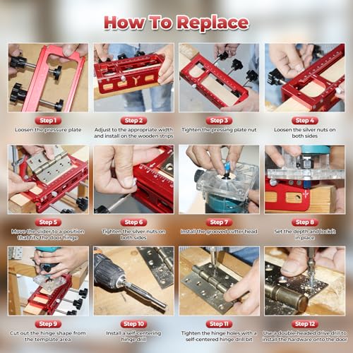 JOJOCY 1229 Hinge Jig Plus, Dual Clamping Door Hinges Mortiser Kit with Strike & Latch Templates, Self-Aligning Hinge Jig for 2.5” to 5.5” Hinges