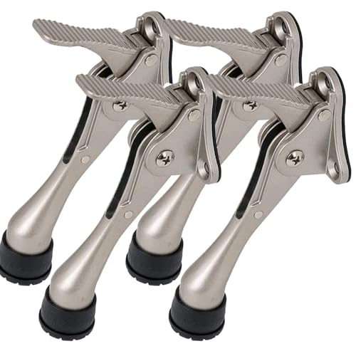 One Touch Kickdown Door Stopper, Door Holder, Heavy Duty Door Stops, Bottom of Door, Height-Adjustable Rubber Tips by HASHI (Satin Nickel 4 inch x 4pack) - color: Satin Nickel, size: 4 Inch X 4pack