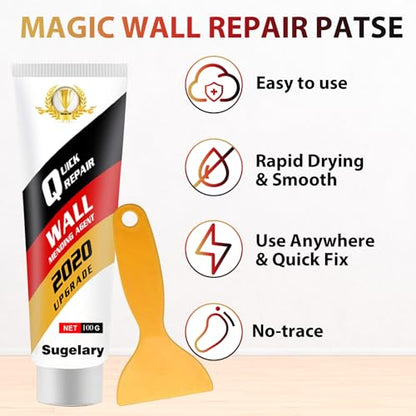 Drywall Patch Repair Kit with Scraper, Wall Spackle Repair Paste, Wall Mending Agent Quick and Easy Solution to Fill The Holes for Home Wall, Plaster Dent Repair and Wood Scratch Repair - color: White 3Pack