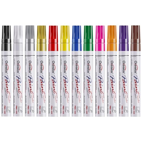 Overseas Paint Markers Pens, 12 Colors Painting Marker on Almost Anything, Quick Dry and Permanent, Oil-Based Paint Pens Set for Rock, Wood, Metal, Fabric, Plastic, Canvas, Glass, Rubber, DIY Craft - size: 1 Count (Pack of 12)