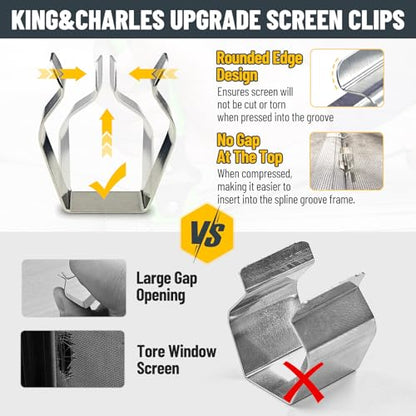 King&Charles Window Screen Door Repair/Replacement Kit, Includes Gray Screen Mesh 48"x118"+ Versatile Screen Roller Tool+50Ft Spline+8Clips, Insect Screen,Pet Proof Window Mesh Kit - color: Gray