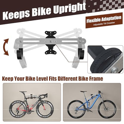 Bike Wall Mount Hanger for Garage, Heavy-Duty Durable Aluminum Alloy Horizontal Bicycle Storage Rack with Adjustable Hook, Hold up to 66lbs, for Road Mountain Hybrid Bikes in Garage - size: 1 pack