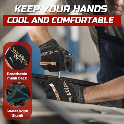 HANDLANDY Mens Work Gloves Touch screen, Utility Mechanic Gloves, Flexible Breathable Fit- Padded Knuckles & Palm - color: Black, size: X-Large