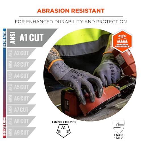 Ergodyne ProFlex 7000 Nitrile Coated Work Gloves, Foam Nitrile Palms for Flexible No Slip Grip, Abrasion Resistant, 15g, Touchscreen Capable,Gray, Large - size: Large