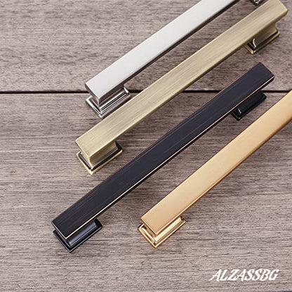 Alzassbg 10 Pack Brushed Antique Brass Cabinet Pulls, 5 Inch(128mm) Hole Centers Kitchen Cabinet Handles for Cabinets and Drawers AL3061AB - color: Brushed Antique Brass, size: 5" Hole Center