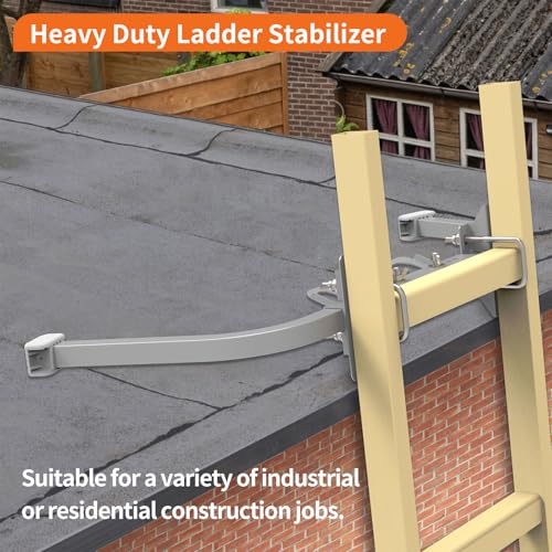 Aluminum Ladder Stabilizer, Heavy Duty Extended Ladder Accessories for Roof Gutter Guard Cleaning with Tool Tray, Ladder Stand-Off Wing Span with Non-Slip Rubber Bottom Pad - color: Silver Gray + tool tray