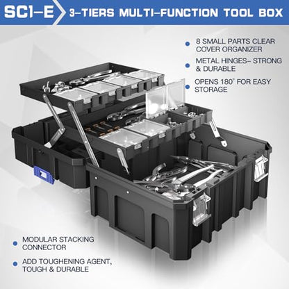4 Tier Stackable Rolling Tool Box with Wheels | Modular Tool Organizer Box Storage System | Portable Tool Box with Drawers | Tough and Durable | for Garage Storage | Home Repairs | Professional Work - style: 4 Tier Stackable Tool Box
