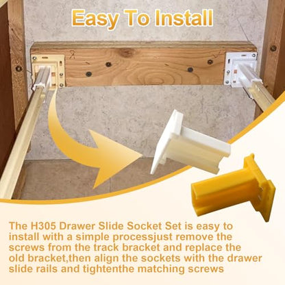 H305 Drawer Slide Socket Set,1" C Shaped Slide Channel Replacement Cabinet Hardware Support for RV Camper Drawer Rails