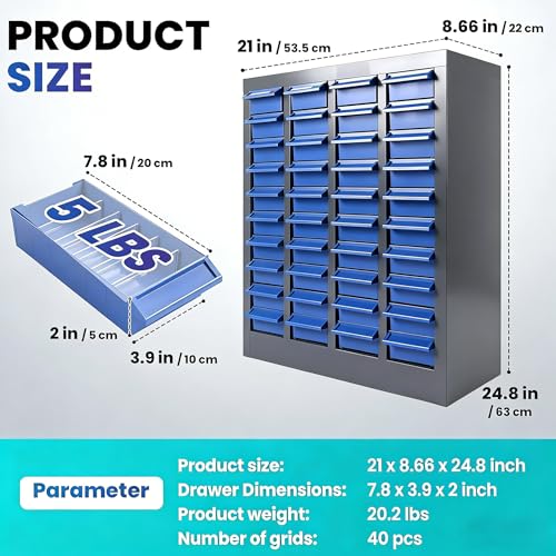 40 Drawers Bolt & Nut Tool Storage Cabinet with ABS Material, 25.8” x 8.66” x 24.8” Parts Cabinet with Label Stickers & Shelves, Parts Cabinet for Tool Hardware Storage, Auto Repair Shop (40 Drawer) - size: 40 Drawer