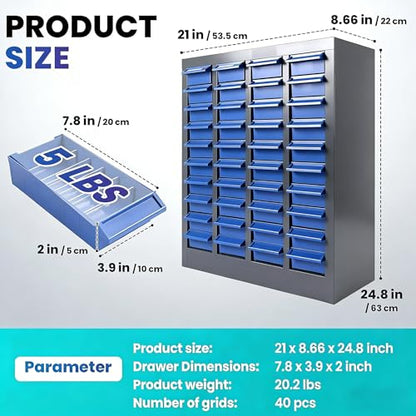 40 Drawers Bolt & Nut Tool Storage Cabinet with ABS Material, 25.8” x 8.66” x 24.8” Parts Cabinet with Label Stickers & Shelves, Parts Cabinet for Tool Hardware Storage, Auto Repair Shop (40 Drawer) - size: 40 Drawer