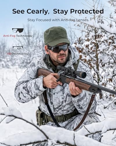ONNAIS Shooting Glasses with Earplugs - ANSI Z87.1+ Safety Glasses with Detachable NRR 32dB Earplugs, Gifts for Men and Women - color: Black