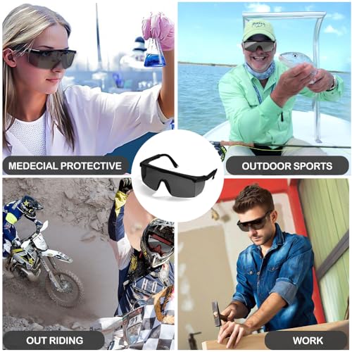 UV Light Safety Glasses Protection,UVC 400 Blue Light Blocking Protective Glasses Goggles ,Ansi Z87 Adjustable Temples Eyewear, Shaded Shatterproof Scratch Resistant Safe Sunglasses Black Color - color: Light Black