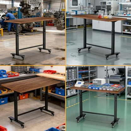 47" Adjustable Height Workbench(32-42''),Heavy Duty Work Bench with Switchable Wheels and Feet Mat,Portable Workbench Suitable for Workshop,Office,Garage