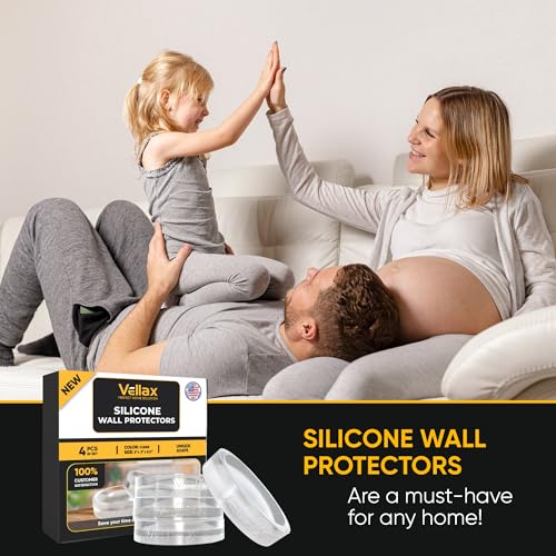 Clear Wall Door Handle Stopper - 4 Pcs of Clear Rubber Knob, Self Adhesive, Guard Door Bumper Reusable Solution for Stopping Damage & Noise in Your Home or Office, Durable, Shock Absorbent Discreet - style: Concave Dome