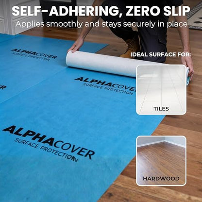 From Plain to Beautiful in Hours AlphaCover Blue Protective Floor Covering | 82' x 39.4" Roll, Self-Adhesive Floor Protector for Moving & Construction, Waterproof & Breathable, 540 Sq. Ft. (2 Rolls) - size: 2 Roll