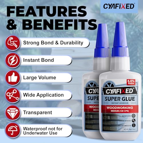 Wood Super Glue 120 Gram 4oz, Clear Instant Medium Cyanoacrylate Adhesive Liquid for Woodworking Wooden Crafts Furniture Repairs, All Purpose Strong CA Glue for Metal Glass Plastic Ceramic Leather - size: 4 oz