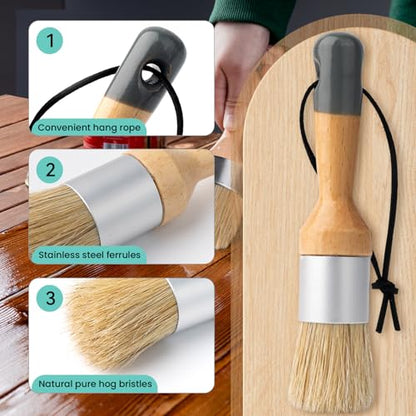 Mister Rui Chalk Wax Paint Brush, 5pcs, Wax Brushes for Waxing and Stenciling, Natural Bristles Round Paint Brushes, Ideal for DIY Home Decor, Art Crafts - size: 5PCS, 1 Large, 1 Medium, 3 Small