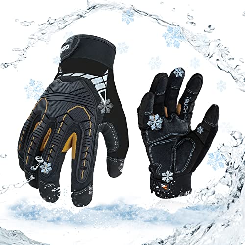 Vgo... 1-Pair 32°F Waterproof Heavy Duty Winter Work Gloves Men,Mechanic Gloves, Impact Protection& Vibration Reduction (Size S, Black&Gold, SL8849FW) - color: Black&gold-winter, size: Small (1 Pair)