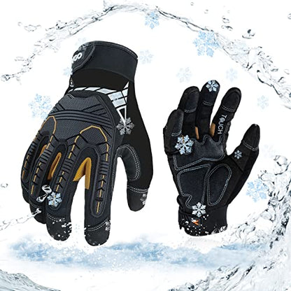 Vgo... 1-Pair 32°F Waterproof Heavy Duty Winter Work Gloves Men,Mechanic Gloves, Impact Protection& Vibration Reduction(Size L, Black&Gold, SL8849FW) - color: Black&gold-winter, size: Large (1 Pair)