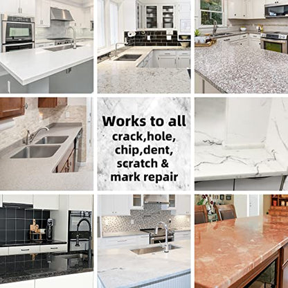 Globalcom Tile and Granite/Marble Repair Kit, Porcelain Stone and Quartz Countertops Repair Kit for Chips Dents Cracks Holes Scratch, Fix Chipped Edges Corners, Reattaches Missing Pieces