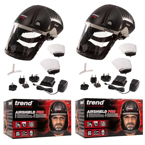 TREND AirShield Pro Full Faceshield Twin Pack, Battery Powered Air Circulating Dust Protector for Woodworking, 0.6 Micron Filtration, U*AIR/PRO/D7 - style: Twin Pack
