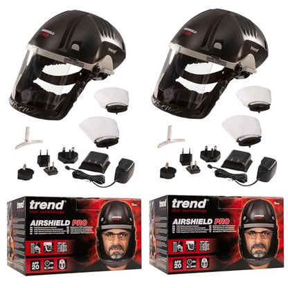 TREND AirShield Pro Full Faceshield Twin Pack, Battery Powered Air Circulating Dust Protector for Woodworking, 0.6 Micron Filtration, U*AIR/PRO/D7 - style: Twin Pack