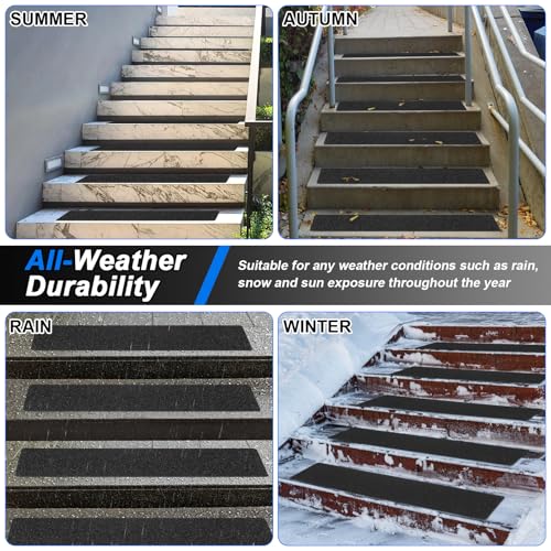 SMILOOL Outdoor Stair Treads Non-Slip Step Strips for Wooden Steps 5 Pack 6” x 30” Anti Slip Grip Tape Precut for Outside Stairs, Non Skid Stair Tread Mats Weather Resistant for Outdoors, Black - size: 6" x 30"