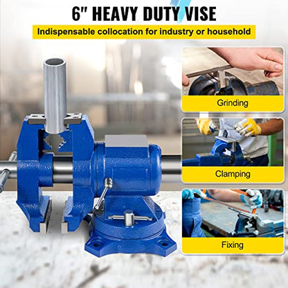 VEVOR Bench Vise 6 Inch, Double Swivel Rotating Heavy Duty Vise Head/Body Rotates 360°,Pipe Vise Bench Vices 30Kn Clamping Force,for Clamping Fixing Equipment Home or Industrial Use - size: 5 Inch