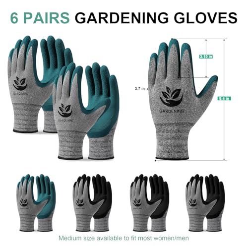 Trifabricy Garden Gloves for Women/Men - 6 Pairs Latex Gardening Gloves with Grip, Protective Work Gloves for Lawn Yard - color: Green & Black & Grey