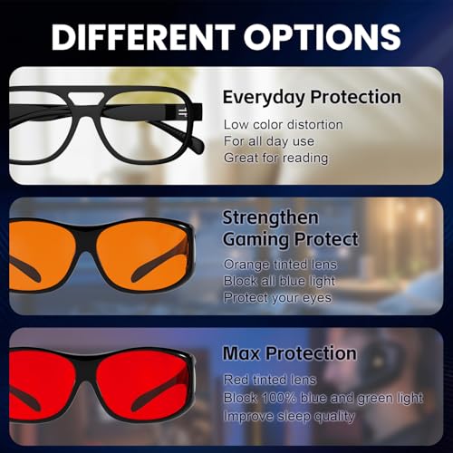Eyekepper Red Lens Blue Light Glasses Men,Fitover Blue Light Blocking Glasses Women, Red Light Glasses Eye Protection - Black - color: Red Tinted-1806-black