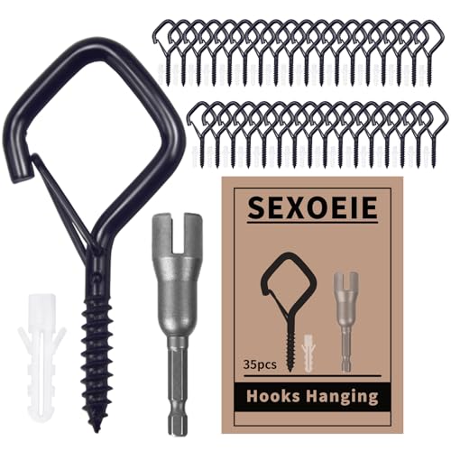 35 PCS Eye Screw Hooks for Hanging Heavy Duty with Safety Buckle.Metal Ceiling Hooks for Hanging Plants,Cup,Wind Chime,Bird Feeders,Christmas String Lights at Indoor&Outdoor,2.36 Inches Black - color: Black, size: 35pcs